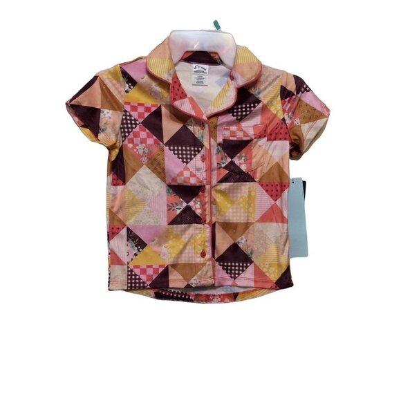 ART Class Short Sleeve Top Short Set  Small (6-6x) Pink Orange Yellow Plaid   Po - Picture 1 of 5